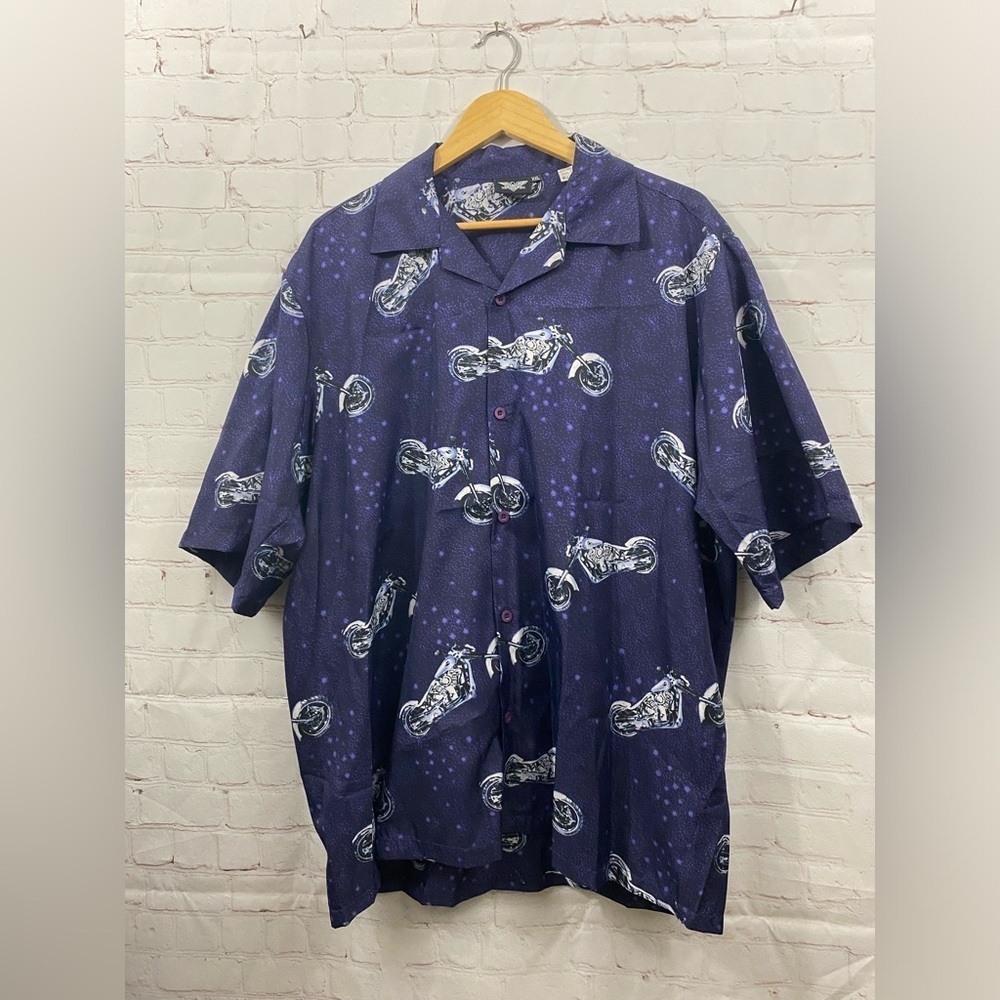 American Biker Mens Size XXL Short Sleeve Button Down Purple Shirt motorcycles